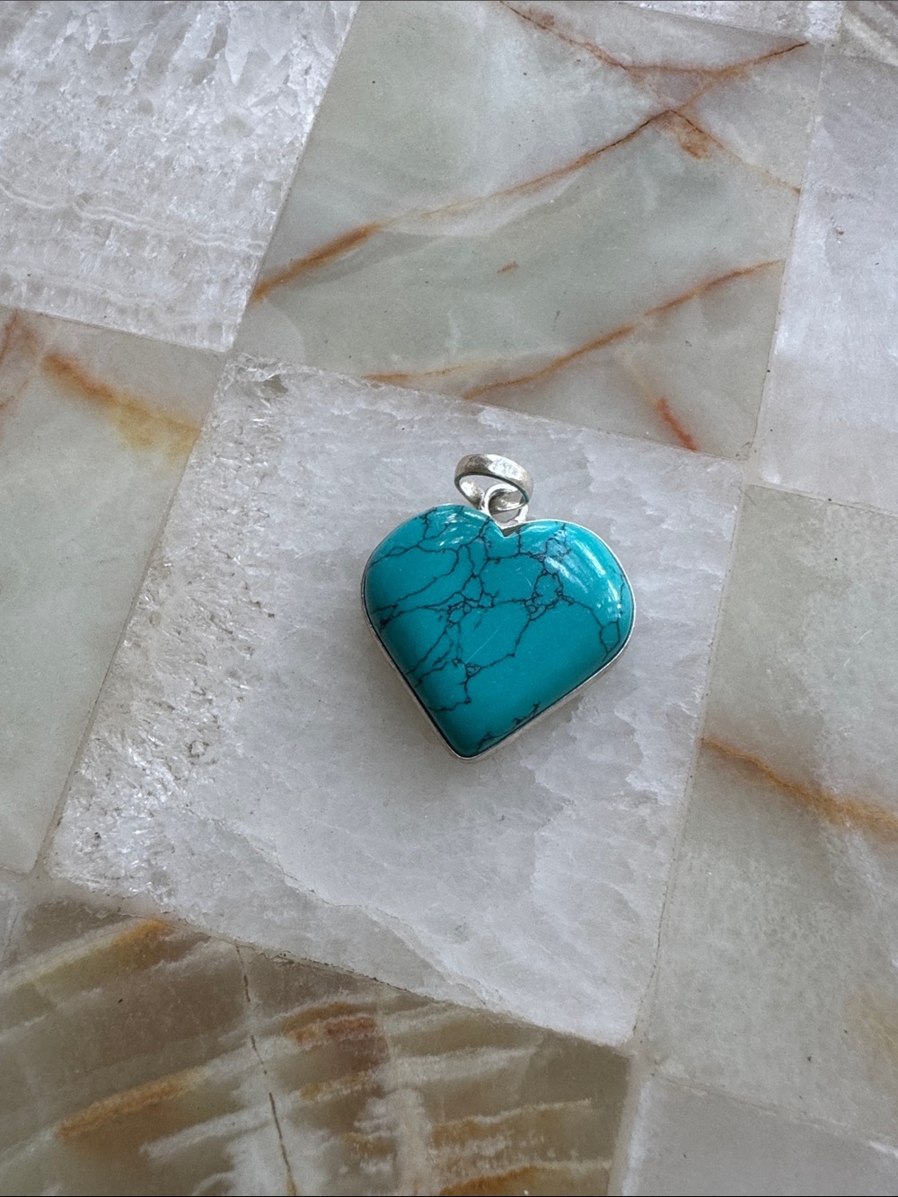 Turquoise Heart Pendant Necklace - Blue Heart Stone Jewelry